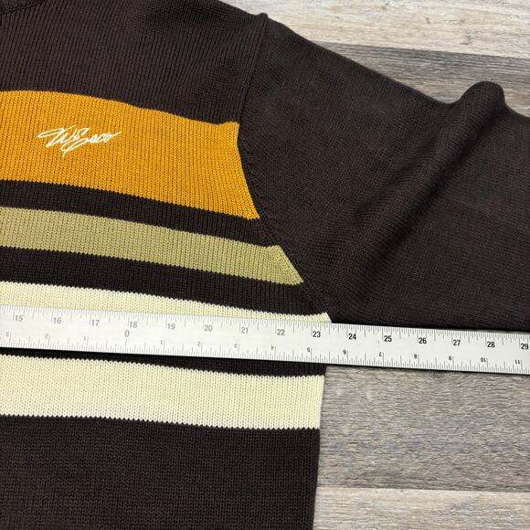 Vintage‎ Y2K Willie Esco Brown Yellow Striped Mens L Hip Hop Zip Up Knit Sweater - Picture 6 of 8